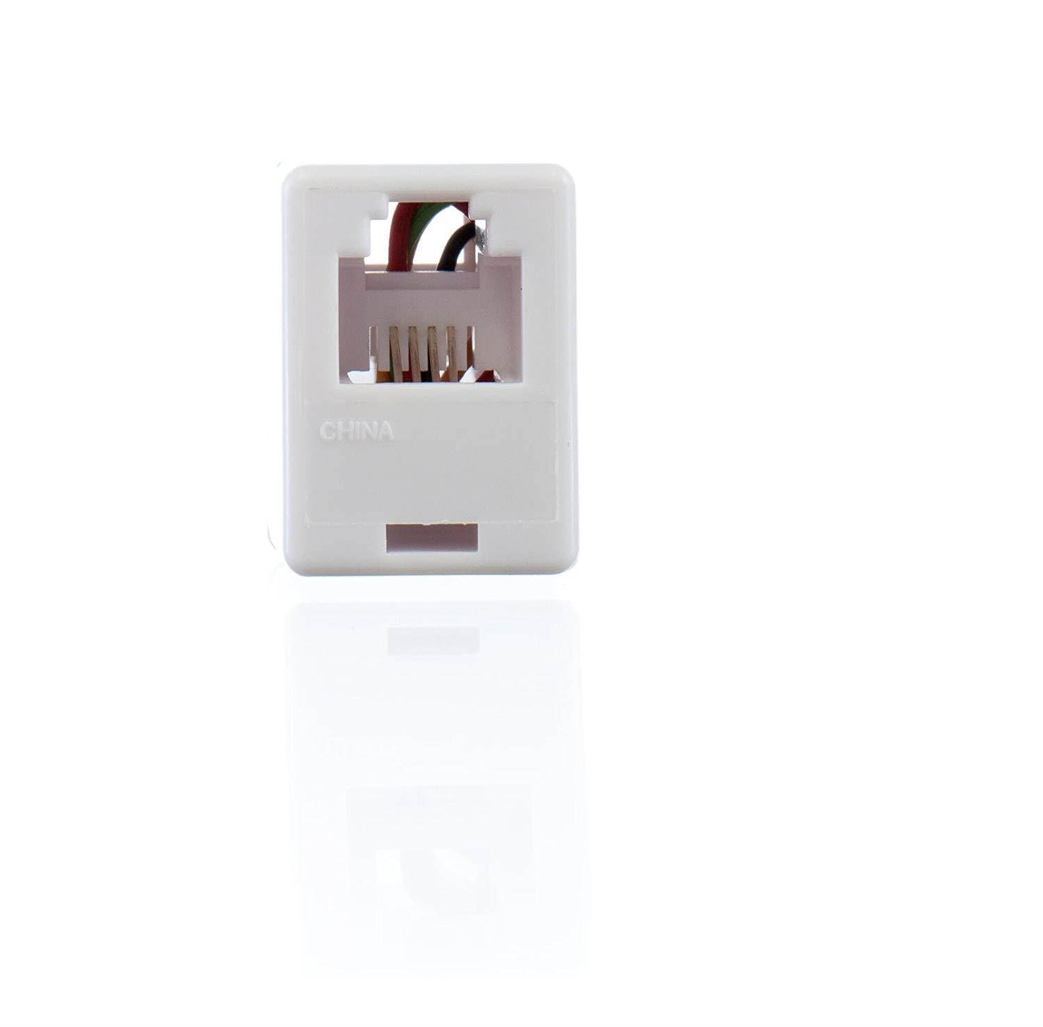 Phone Cord Coupler RJ11 | Modular 4 Conductor 2 Line Class | White | One Pack