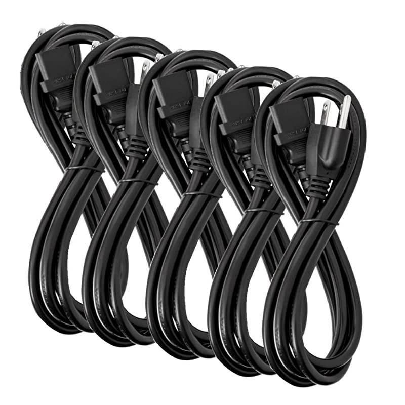 Approved 6 Feet Universal Computer Monitor Power Cord, C13 Power Cable for Monitor, PC, Desktop, Printer, Scanner 18 AWG GA NEMA 5-15P to IEC13 (5 Pack)