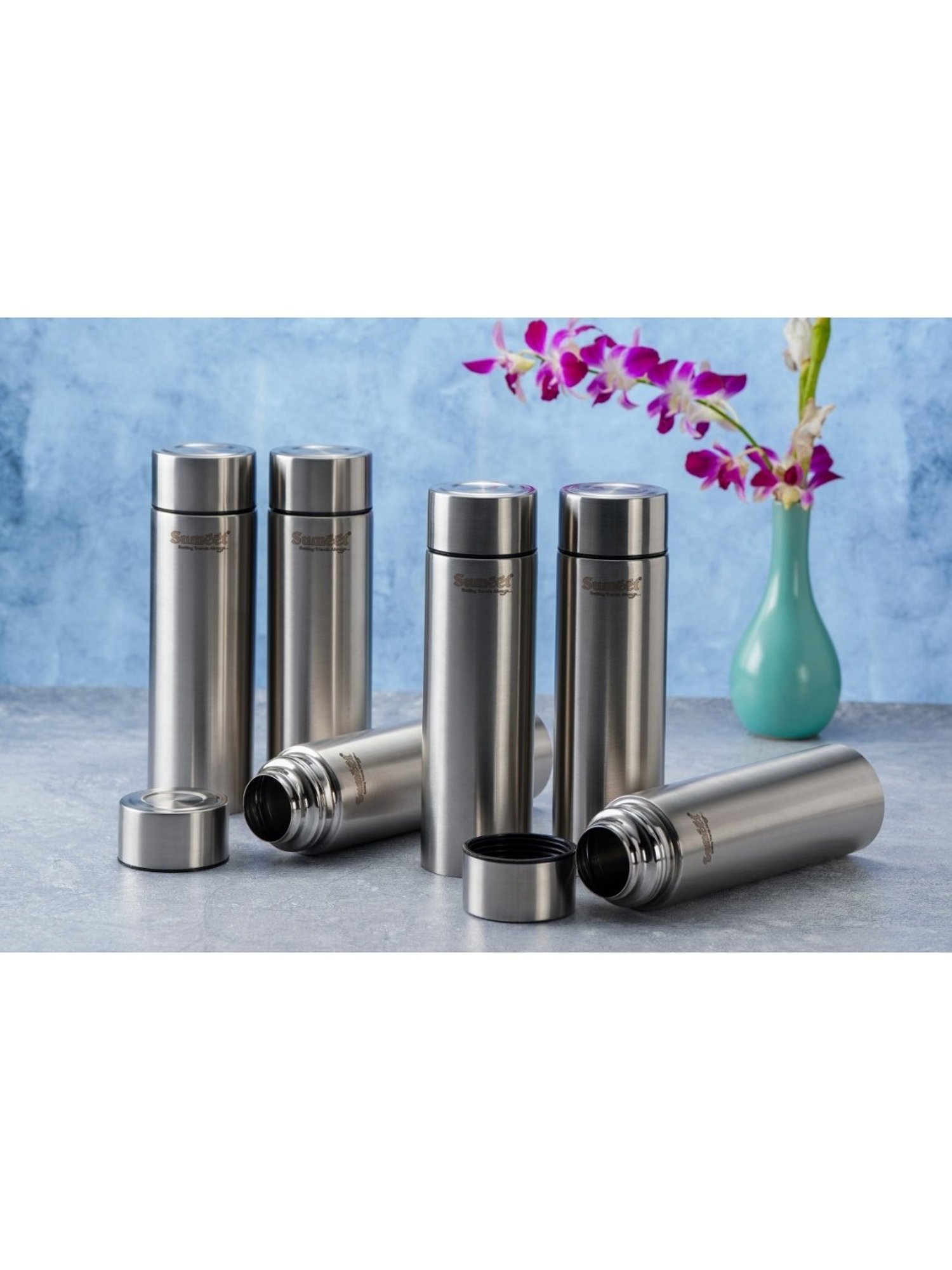 Sumeet H2O-Aqua Stainless Steel Leak Proof  Water Bottle  |1 Litre |Pack of 6| Silver