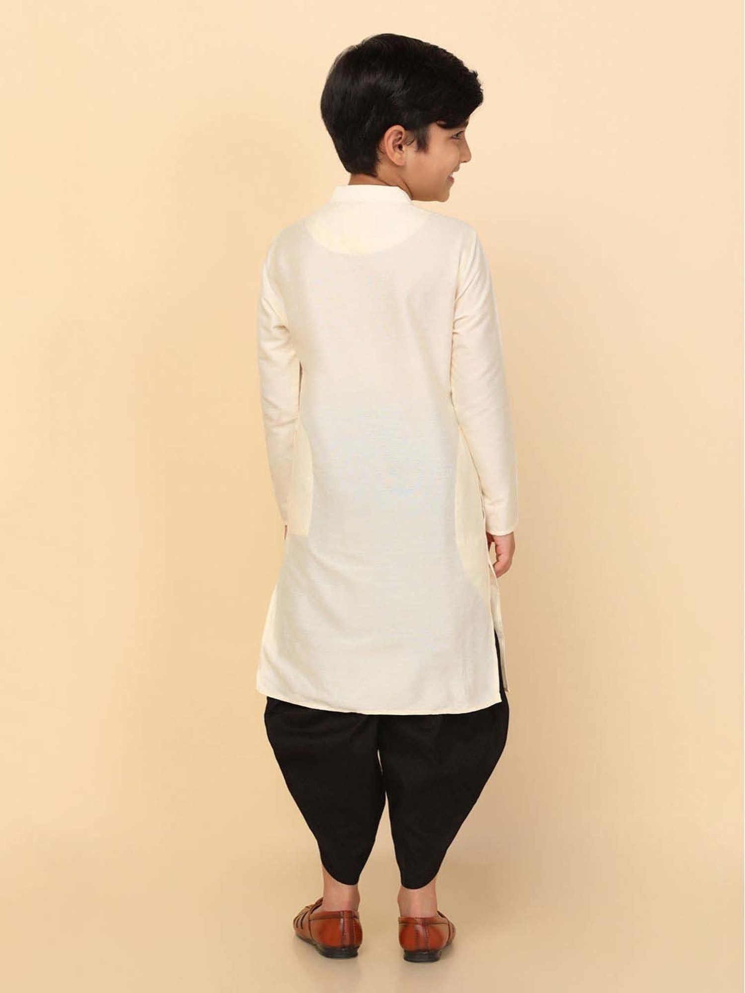 KISAH Kids Off-White Cotton Regular Fit Full Sleeves Kurta