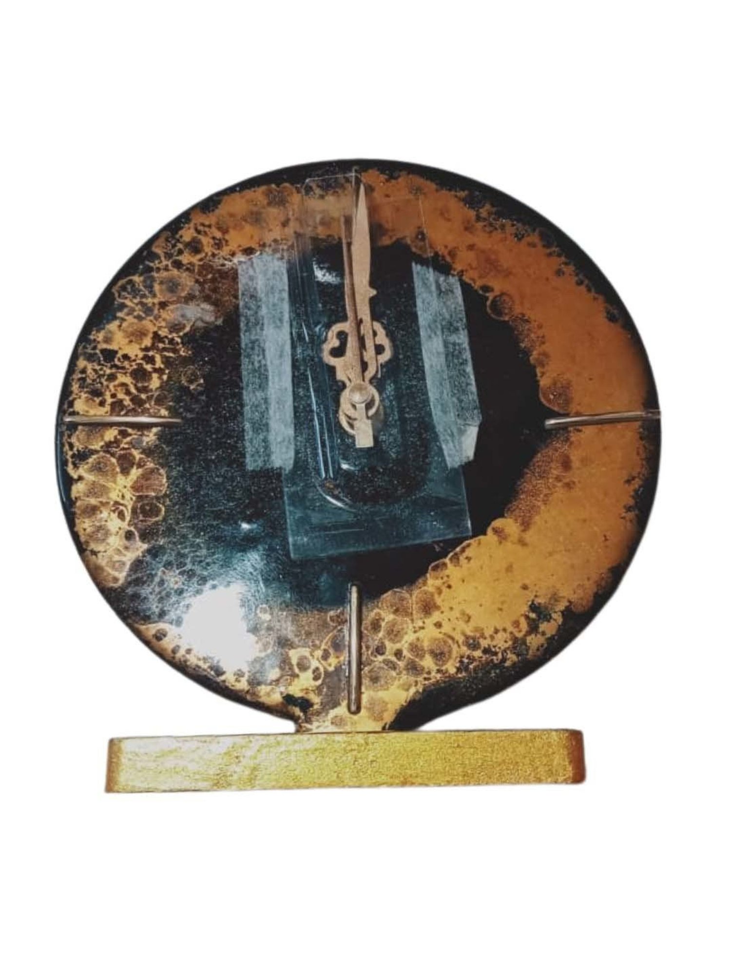 CHRONIKLE Golden Epoxy Resin Elegant Round Handcrafted Analog Table Top Office Desk Clock