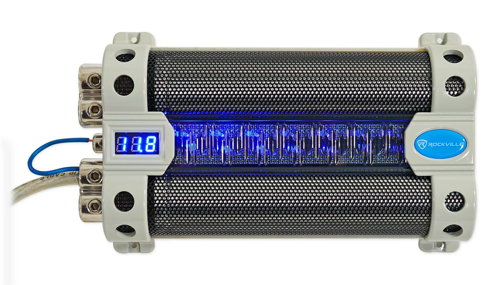 Rockville RFC30F 30 Farad Capacitor w/ Voltage Display+Dual Amp Kit