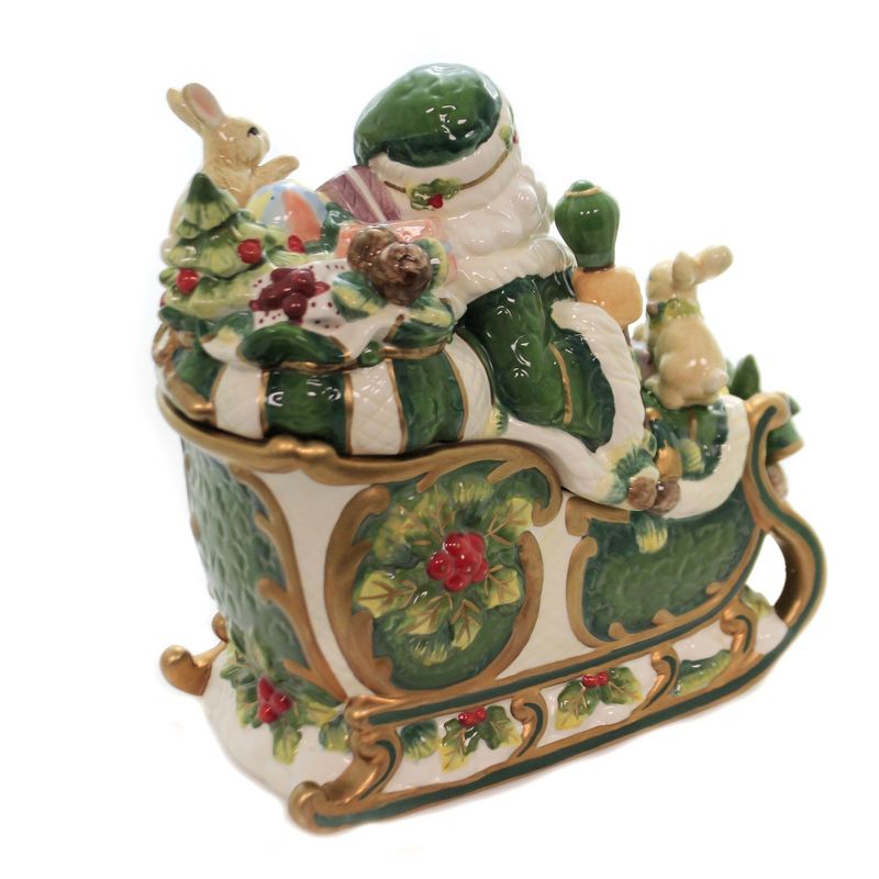Tabletop 10.75" Holly Santa Cookie Jar Woodland Rabbits Bunny Cosmos Gifts Corp.  -  Food Storage Containers