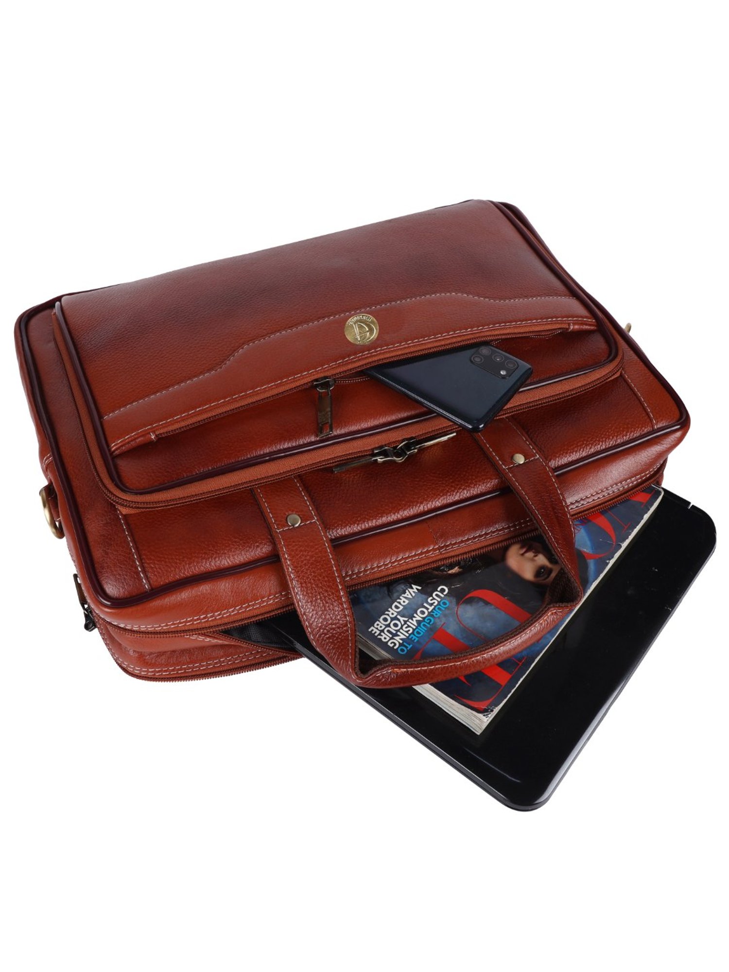 HiLEDER Pure Genuine Premium Stylish Briefcase Laptop Messenger Bag for Men and Women, Tan