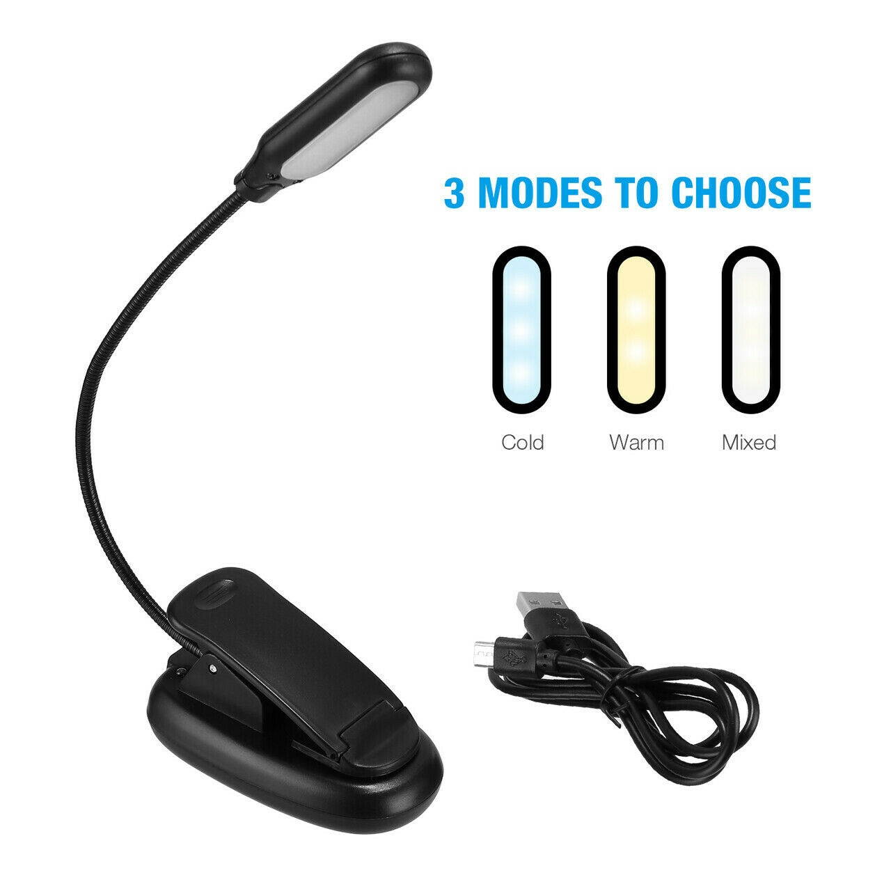 LED Reading Book Light USB Rechargeable Lamps With Flexible Clip For Reader USA