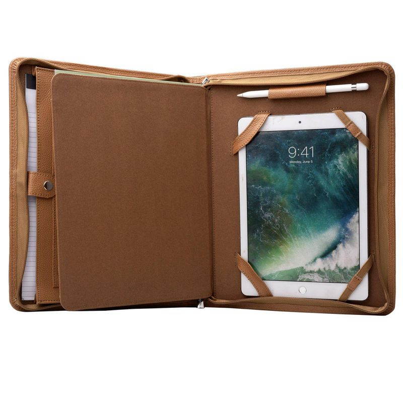 Genuine Leather Portfolio Organizer Padfolio for iPad Pro 9.7 inch, A4 Portfolio for Notepad, Brown