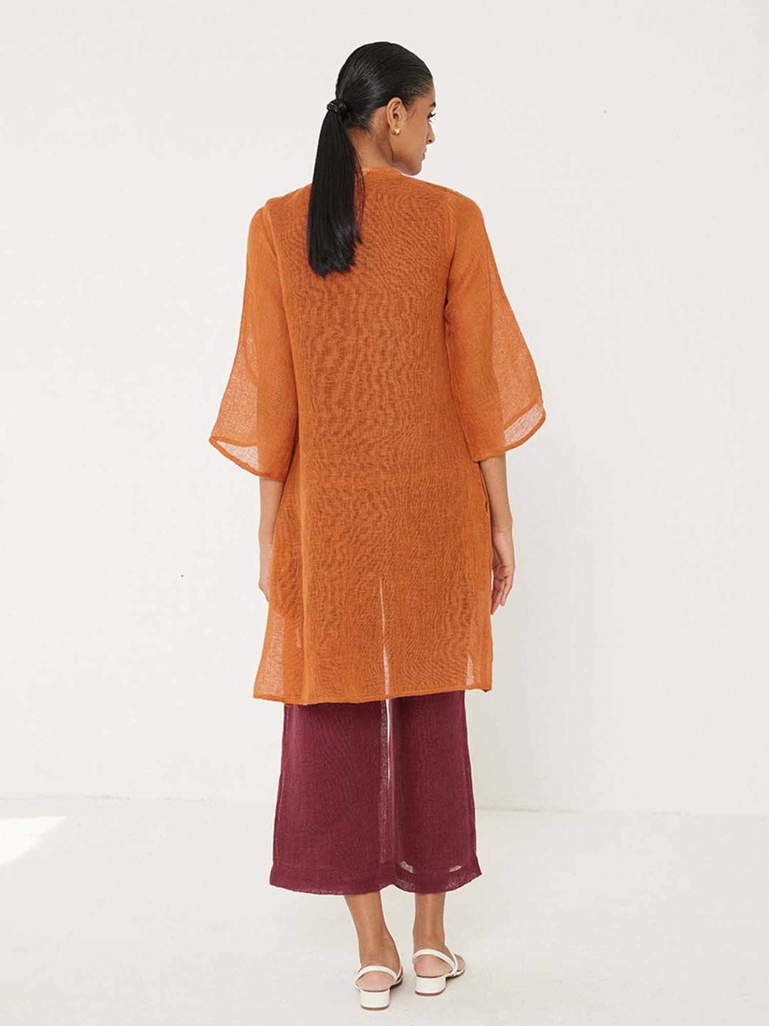 ANCESTRY Orange & Maroon Top & Pant Set With Jacket