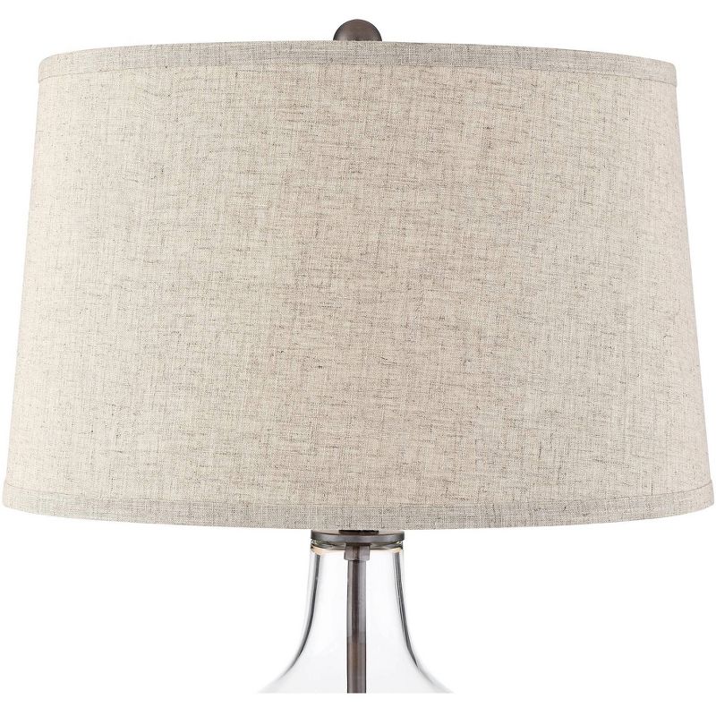 Regency Hill Cottage Table Lamp with Nightlight LED Fillable Clear Glass Drum Shade for Living Room Family Bedroom Nightstand