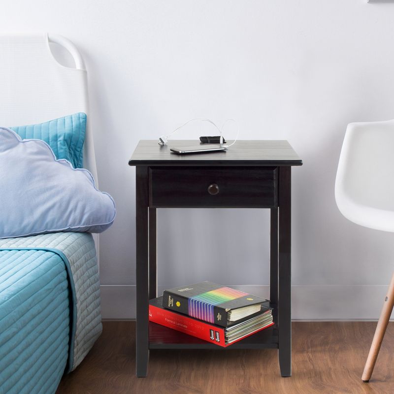 Casual Home Night Owl Bedroom Nightstand with Included Discrete USB Port Station
