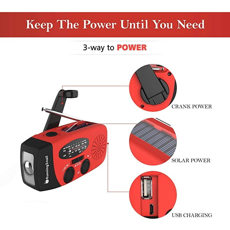 Upgraded Version  Emergency Hand Crank Self Powered AMFM NOAA Solar Weather Radio with LED Flashlight 1000mAh Power Bank for iPhoneSmart Phone