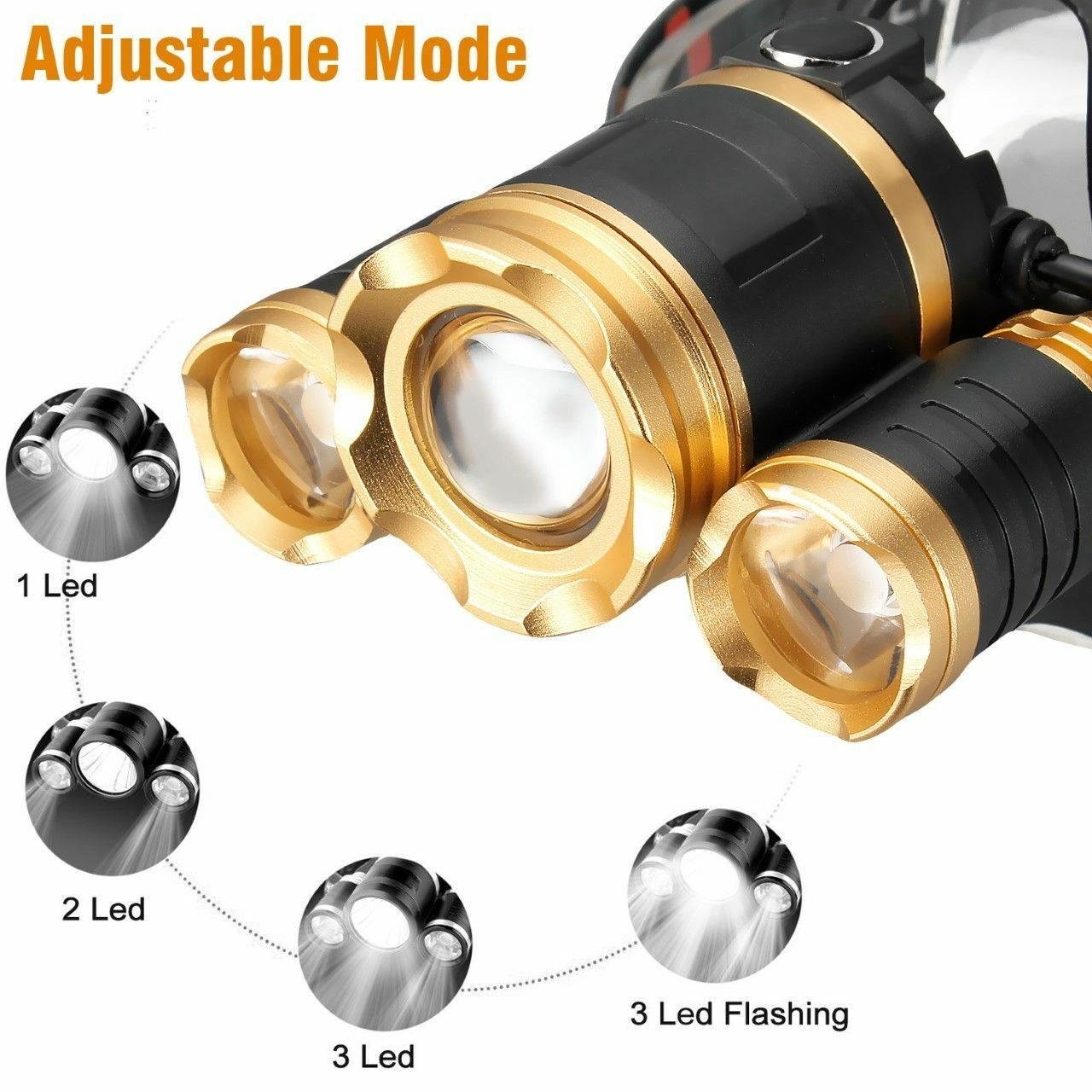 Super-bright 70000LM 3 X XM-L T6 LED Headlamp Headlight Flashlight Head Torch