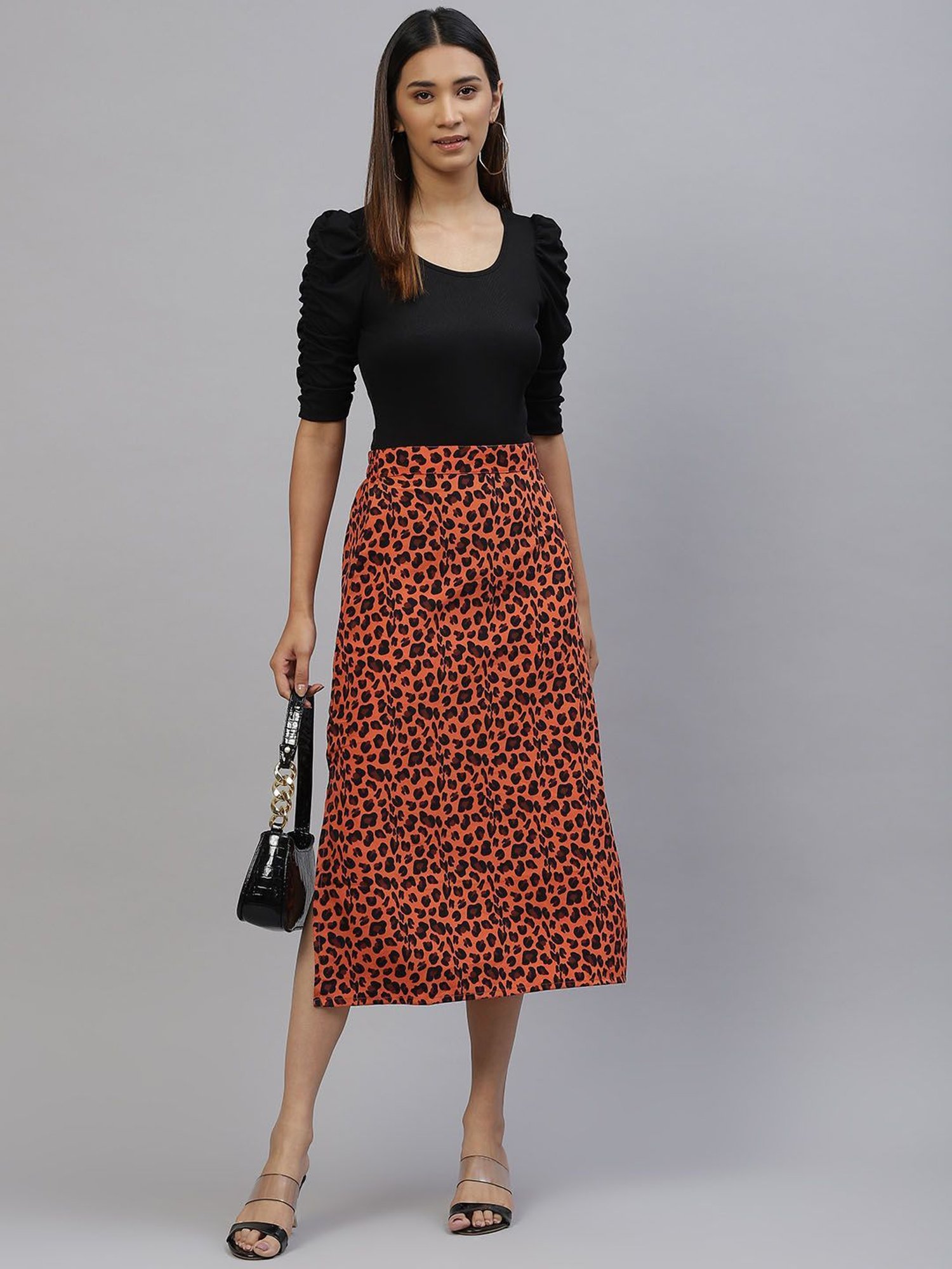 Melon by PlusS Orange & Black Printed Skirt