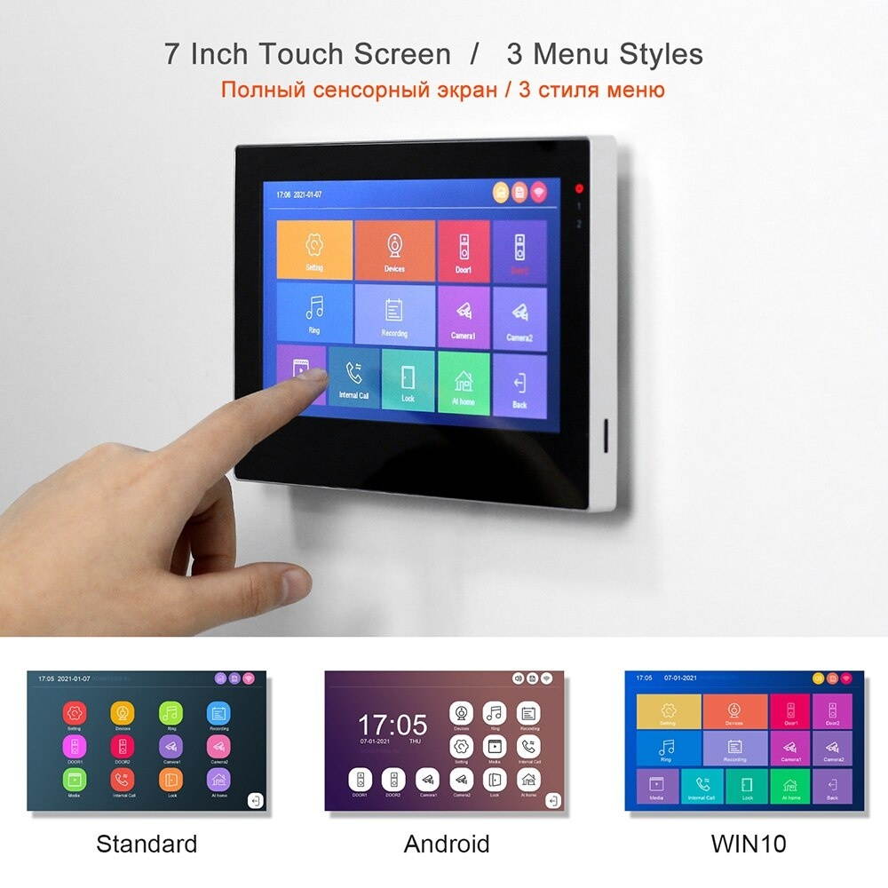 TUYA WIFI Intercoms IP Video Intercom 7 Inch Monitor Touch Screen Motion Detection Record Support  1080P 2 Doorbells  2 Cameras