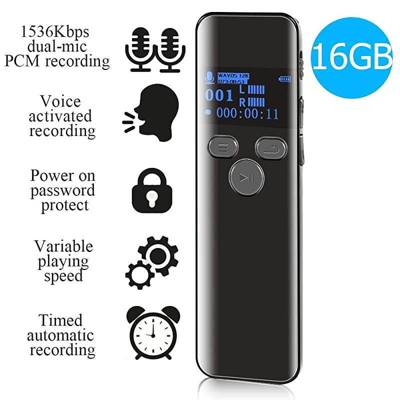 16GB Digital Voice Activated Recorder for Lectures 2019  1160 Hours Sound Audio Recorder Dictaphone Voice Activated Recorder Recording Device with PlaybackMP3 PlayerPasswordVariable Speed