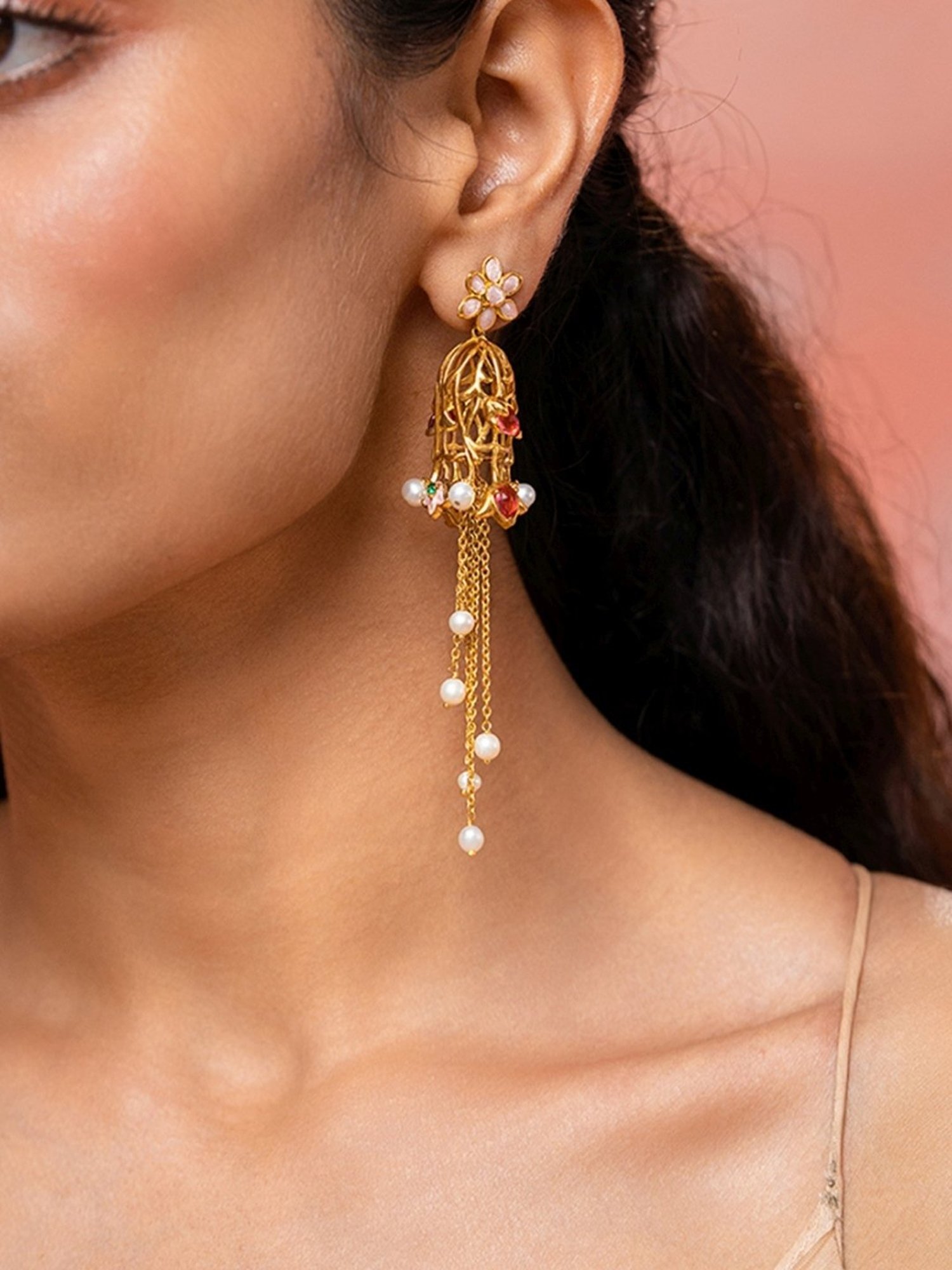 Shaya 92.5 Sterling Silver Yellow Gold Shaadi Squad Nakhrewali Aunty Jhumki Earrings for Women