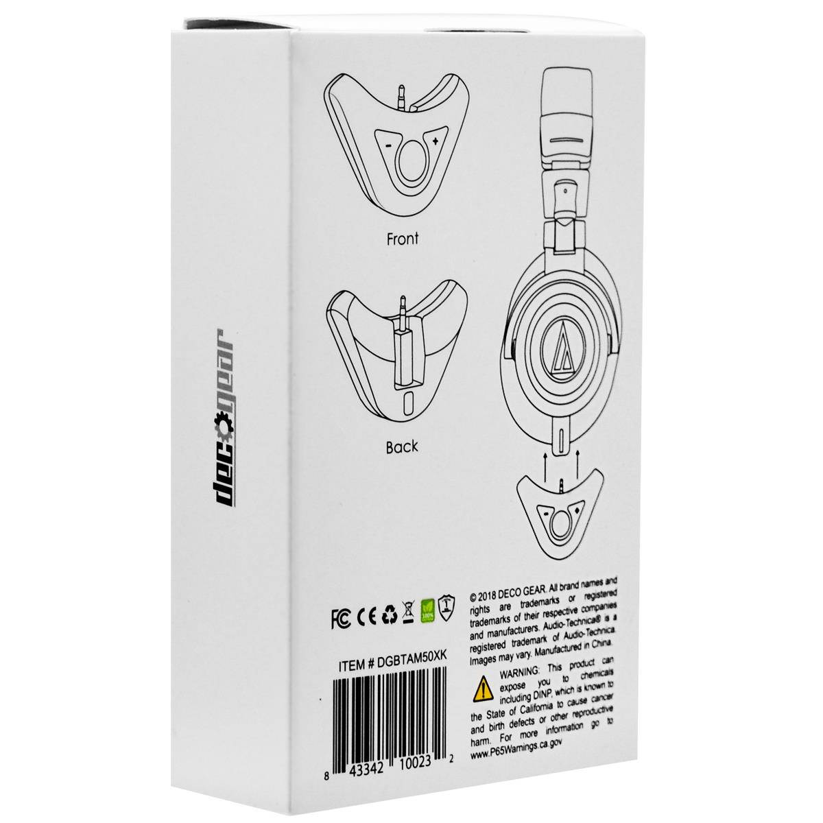 Deco Gear Bluetooth Adapter/Amplifier for Audio Technica ATH-M50X Pro Studio Headphones