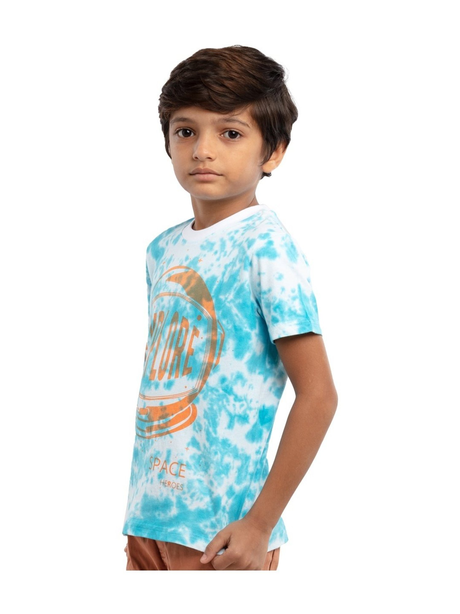 Under Fourteen Only Kids Blue & White Cotton Printed T-Shirt