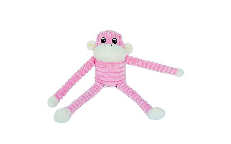 ZippyPaws - Spencer The Crinkle Monkey Dog Toy, Squeaker and Crinkle Plush Toy - Pink, Small