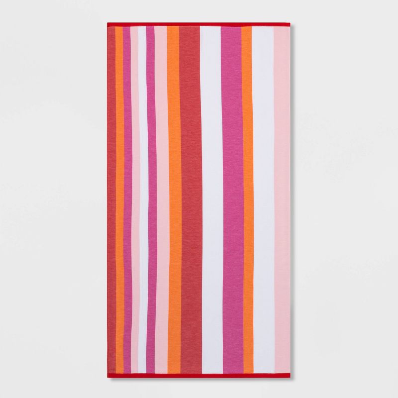 Warm Striped Sand Resistant Beach Towel Pink - Sun Squad™