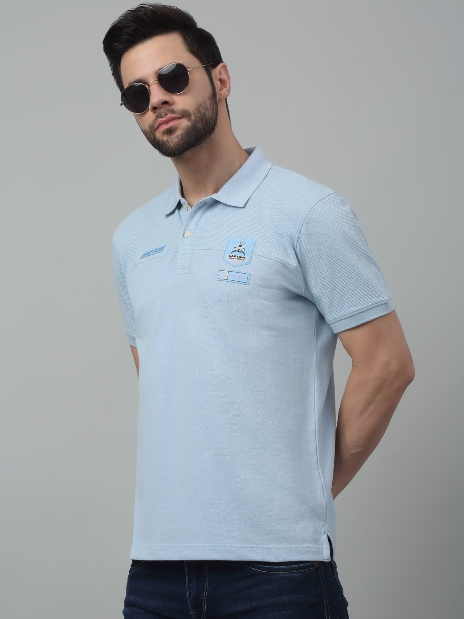 Cantabil Sky Blue Regular Fit Polo T-Shirt
