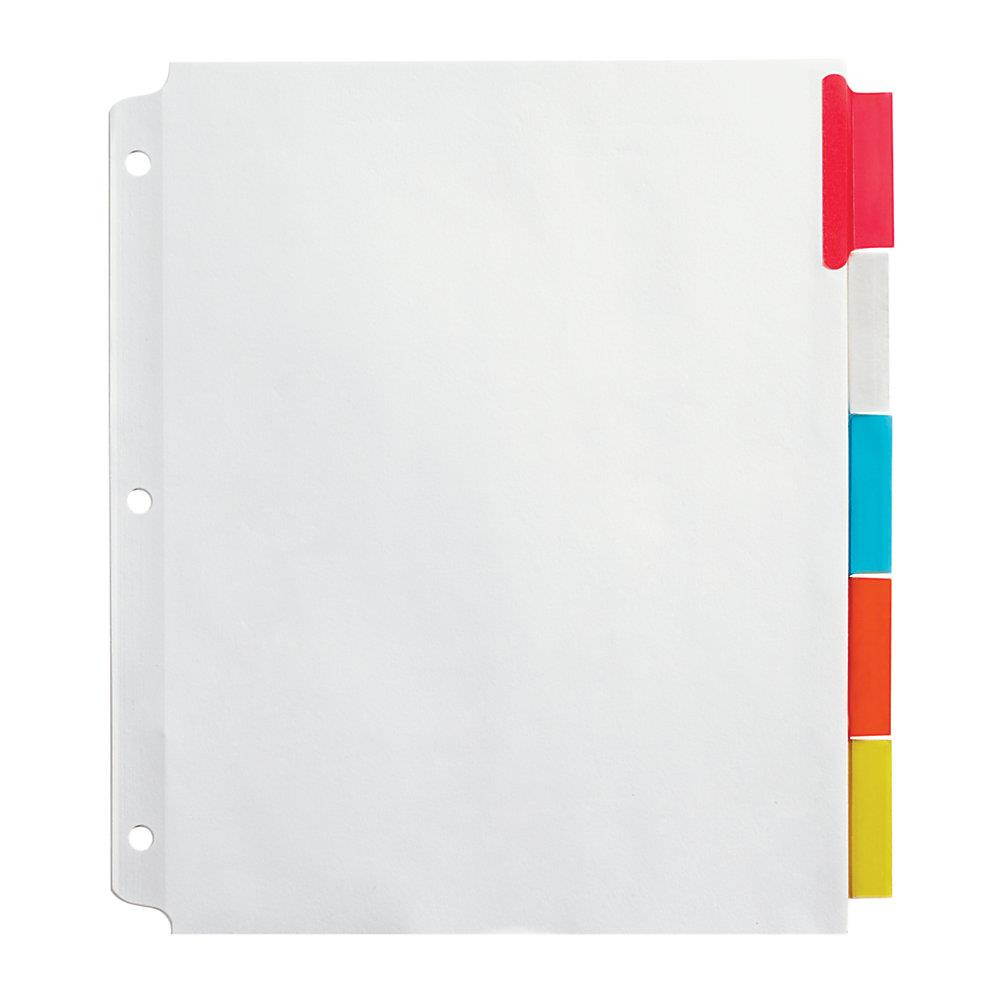 Office Depot Insertable Extra-Wide Dividers With Big Tabs, Assorted Colors, 5-Tab, OD14793