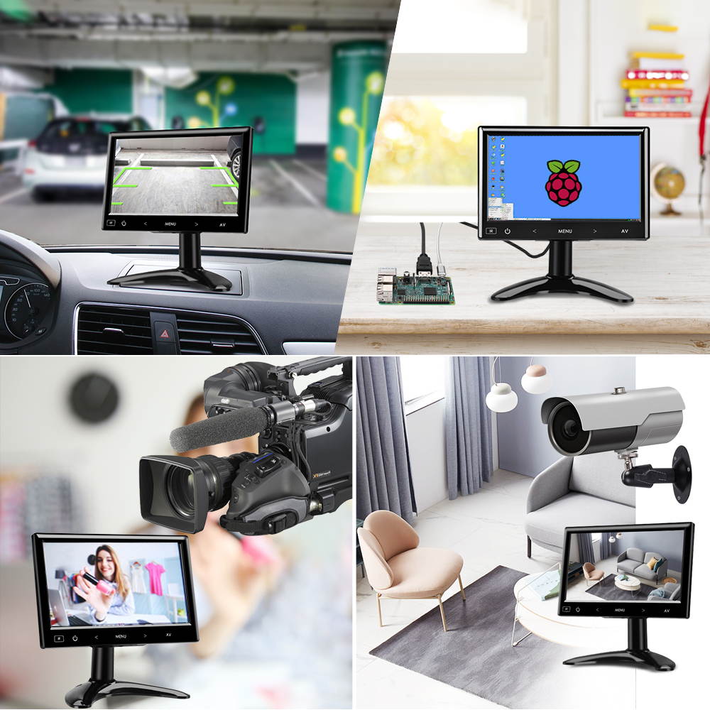 7''LCD  Monitor 140&deg;for Car Office Home Security HDMI VGA with Remote Control