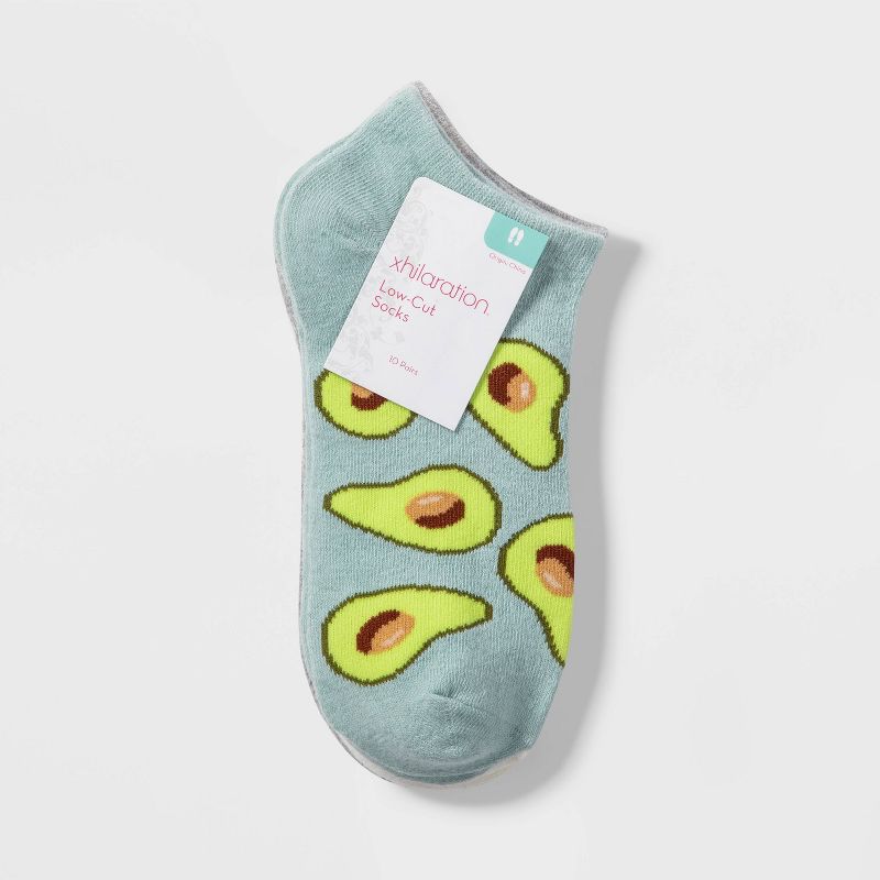 Women's Breakfast 10pk Low Cut Socks - Xhilaration™ Blue/Gray/Pink 4-10
