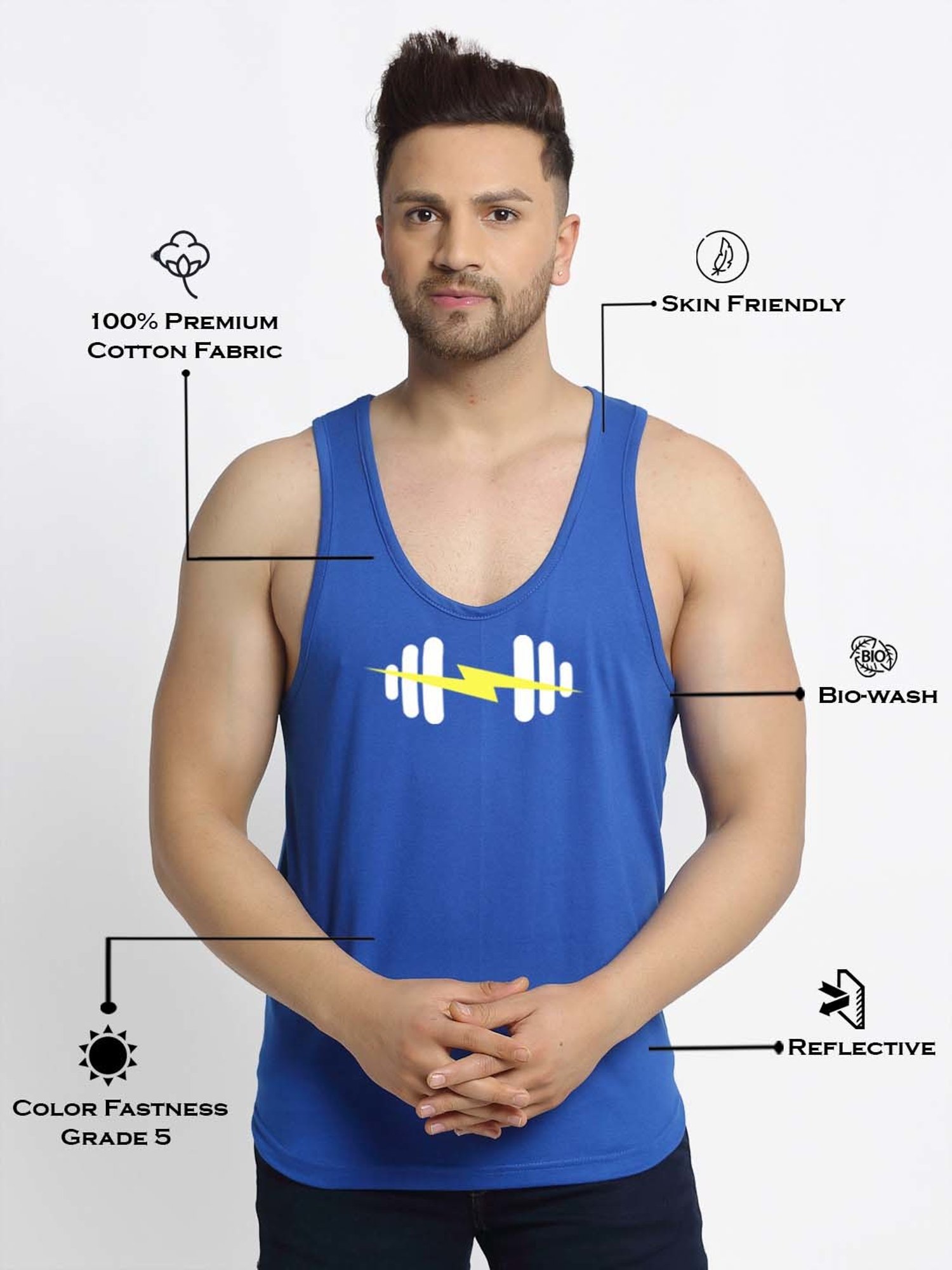 Friskers Blue Regular Fit Graphic Sports Vest