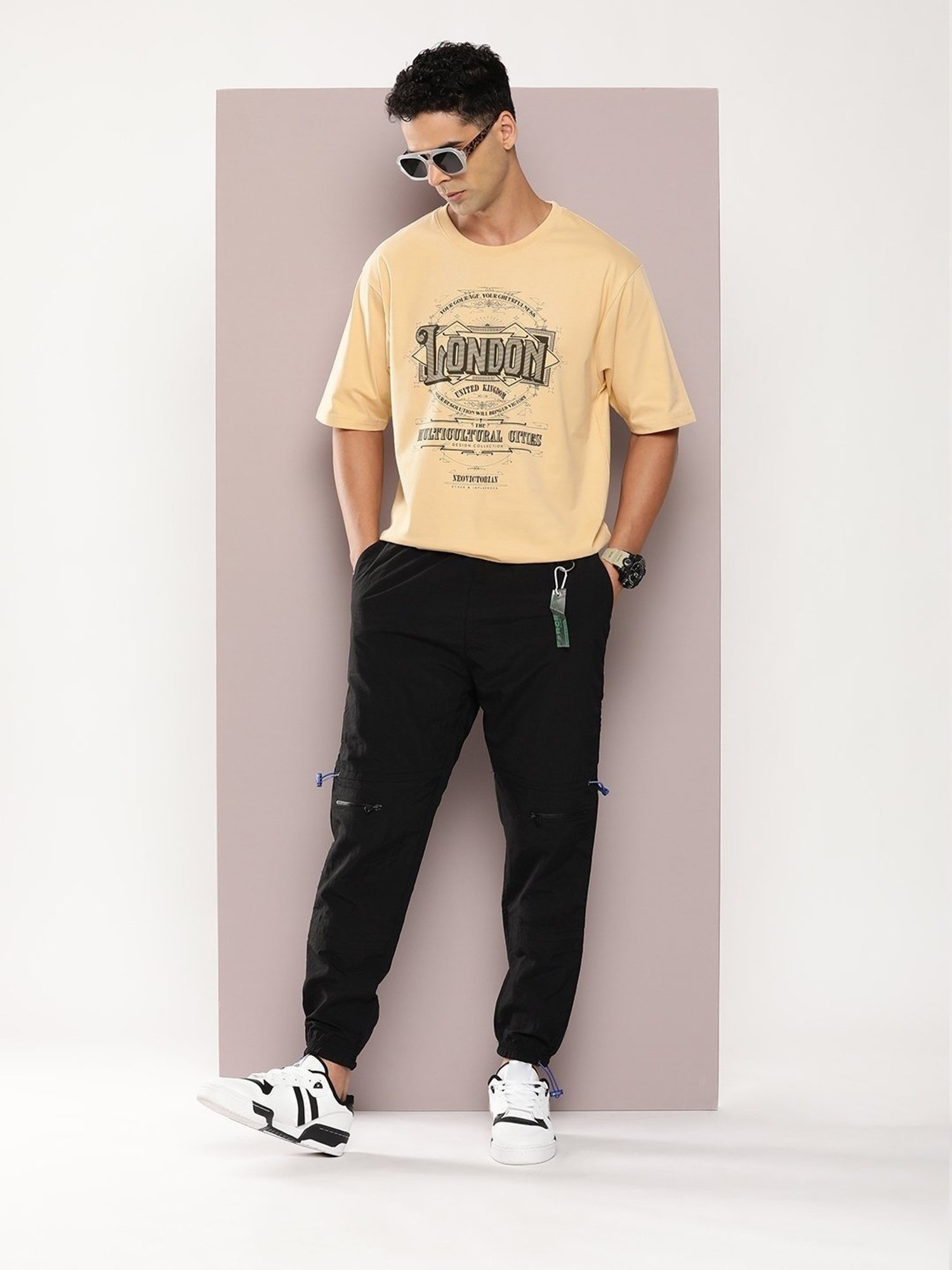 Dillinger Beige Cotton Loose Fit Printed T-Shirt