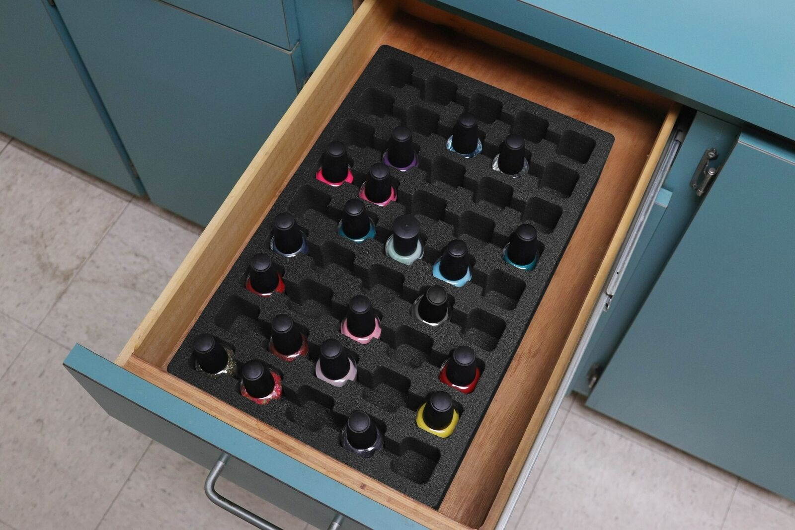Nail Polish Drawer Organizer Washable Insert Tray Black Foam 9.5" x 14.9" x 2"