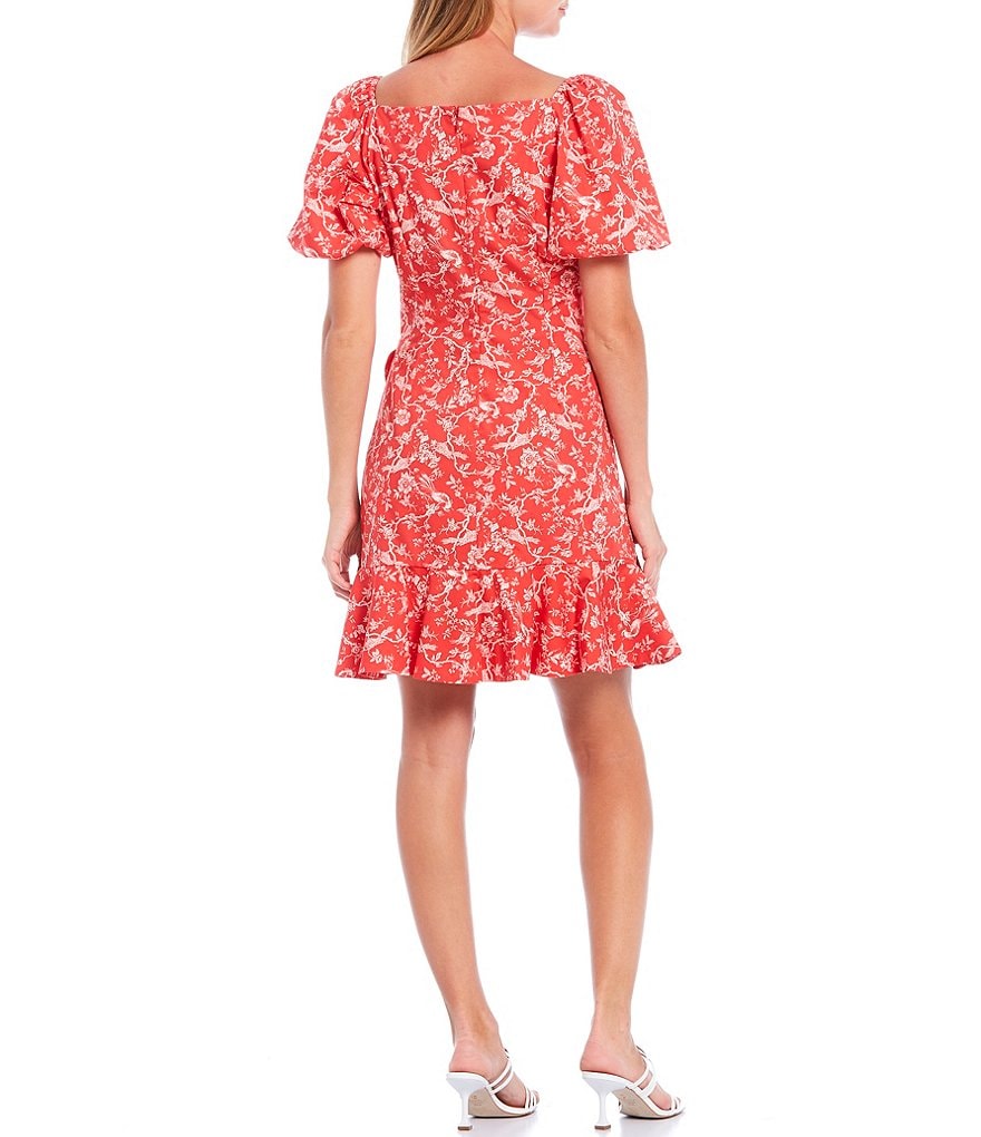 Sachin & Babi Catherine Puff Sleeve Ruffle Hem Faux Wrap Mini Dress