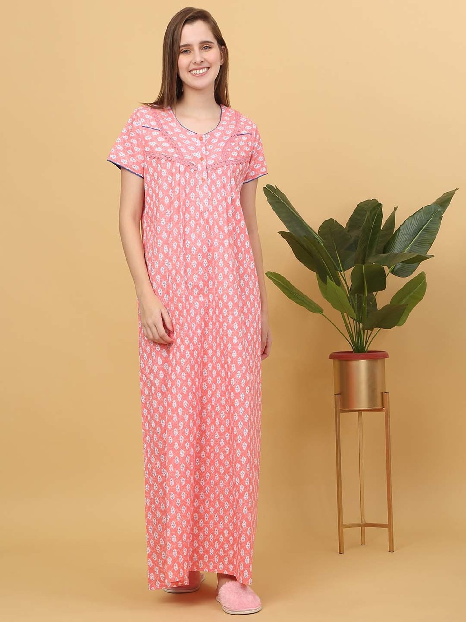 Sweet Dreams Peach Cotton Printed Nighty