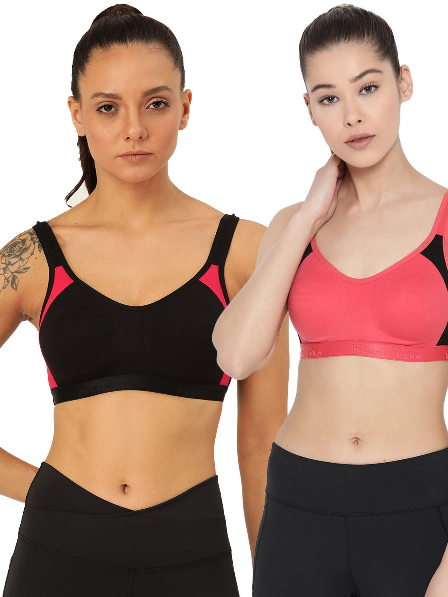 Lady Lyka Multicolor Non Wired Non Padded Sports Bra (Pack of 2)