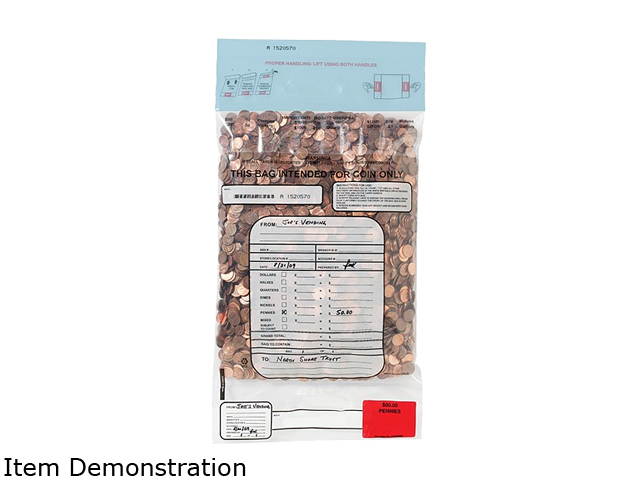 MMF Industries 2310421DBL20 Two-Handle, Tamper-Evident, Self-Sealing Coin Deposit Bags, Clear, 100/Box