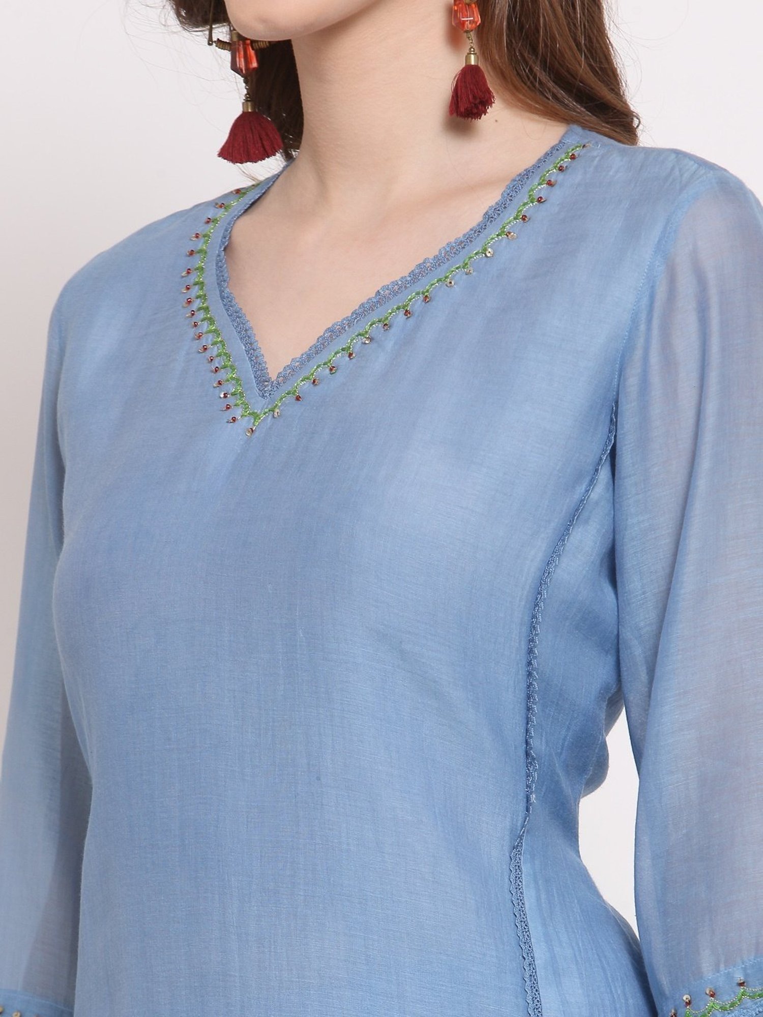 DART STUDIO Blue Embroidered Straight Kurta