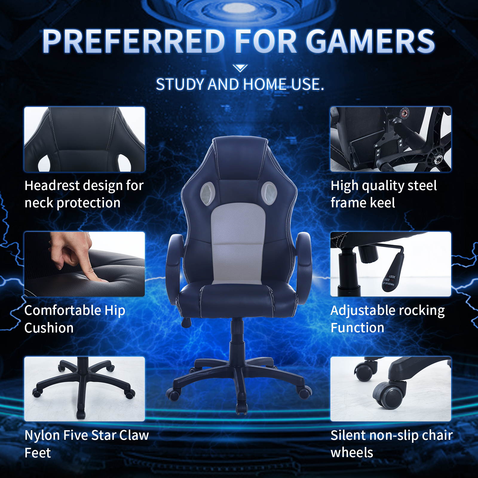 Modern Gaming Chair for Kids Boys Girls Teens High Back Ergonomic Swivel Racing Computer Chair, Height Adjustable,Office Chair PC Gaming Chair Cheap Desk Chair Ergonomic PU Leather Executive Computer