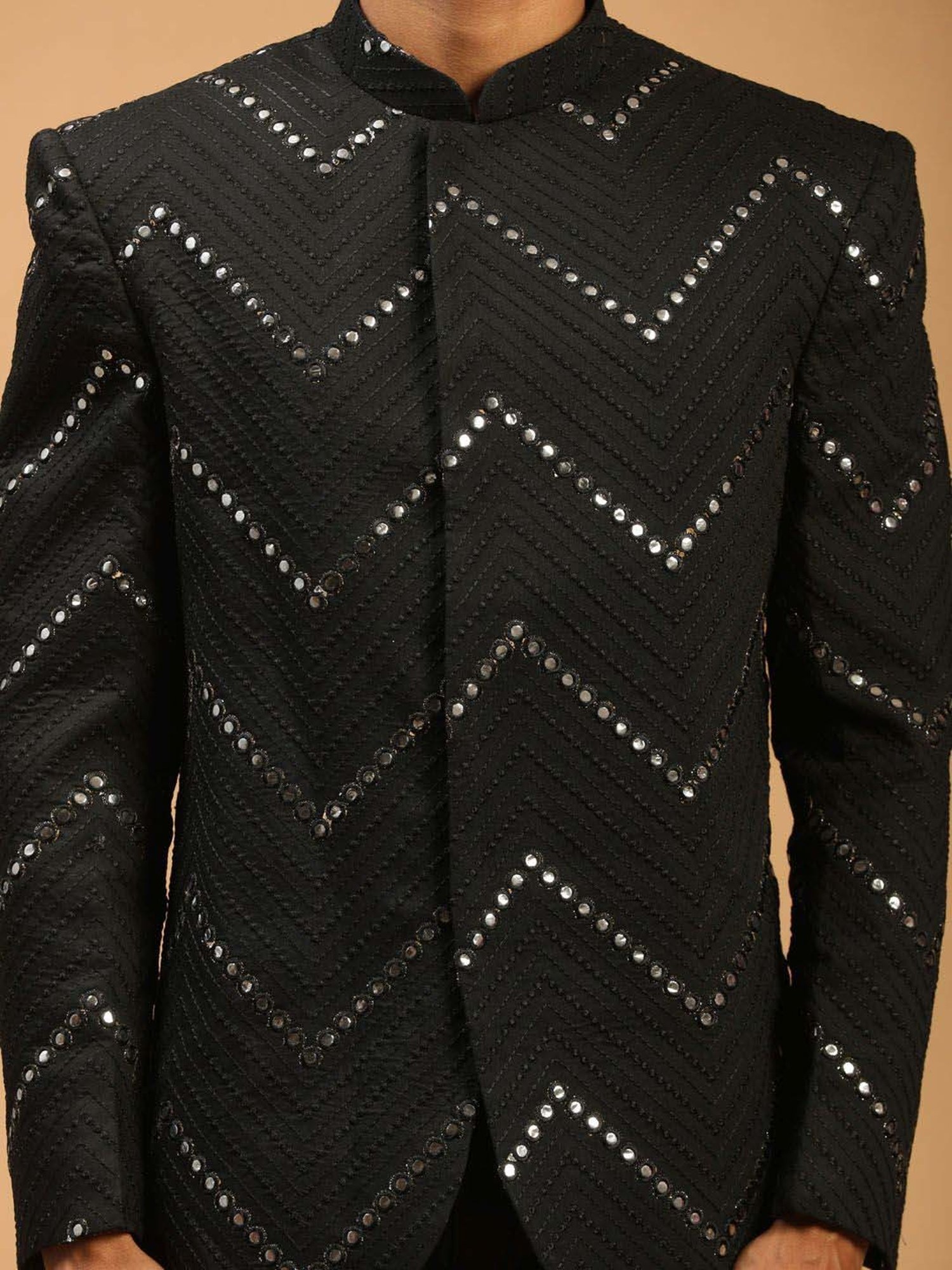 Vastramay Black Regular Fit Embellished Ethnic Blazer