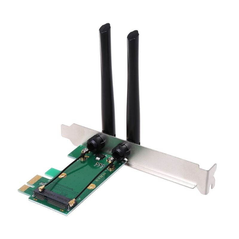 Wireless Card WiFi Mini PCI-E Express to PCI-E Adapter 2 Antenna External PC L4MA
