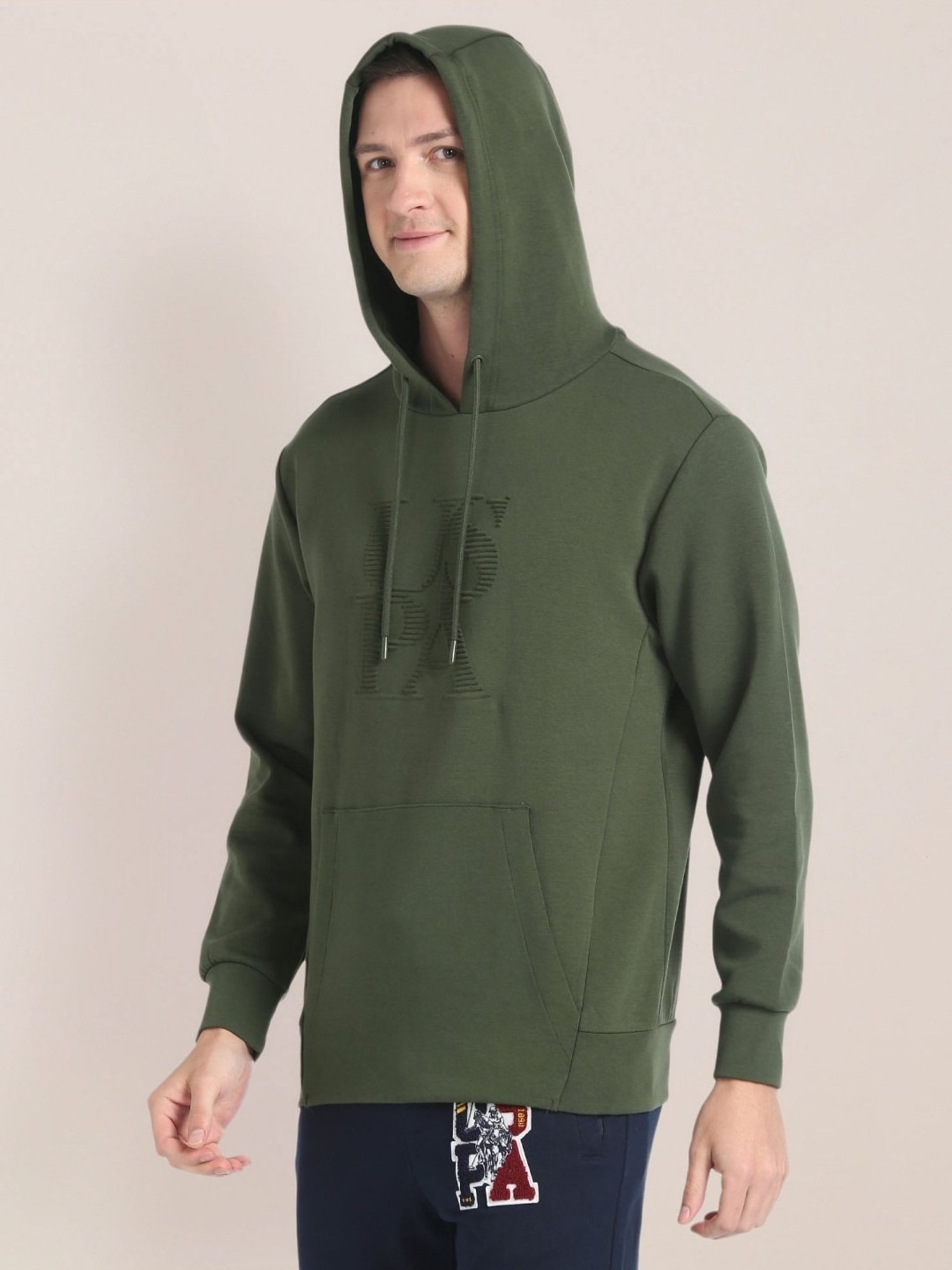 U.S. Polo Assn. Olive Cotton Regular Fit Printed Hooded Sweatshirt