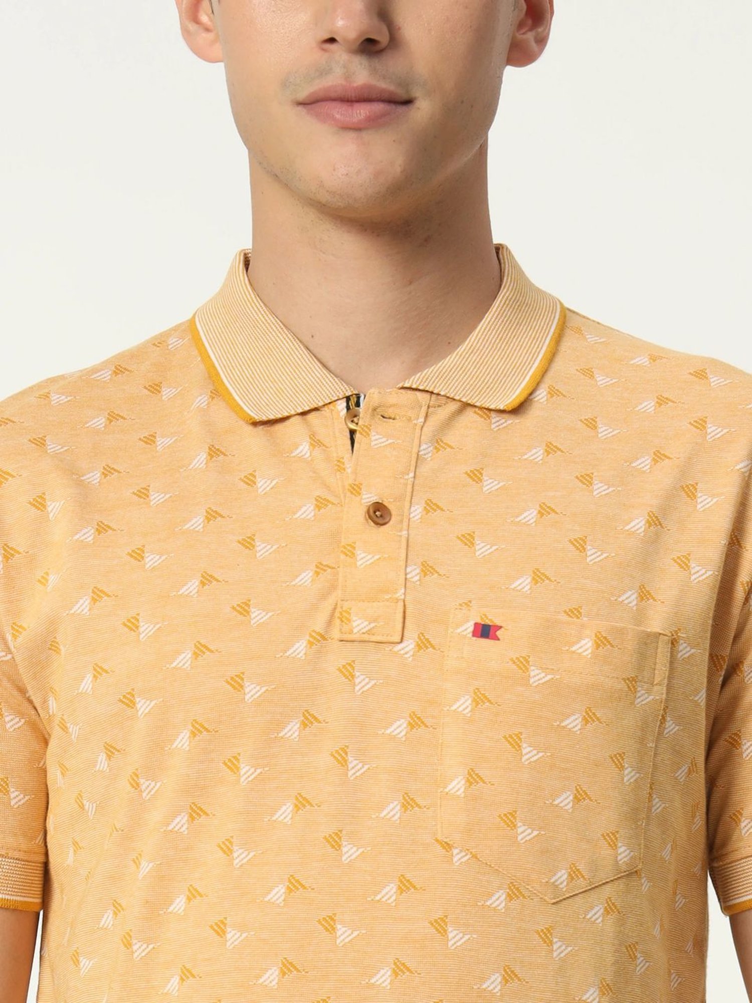 Tab91 Yellow Regular Fit Printed Polo T-Shirts