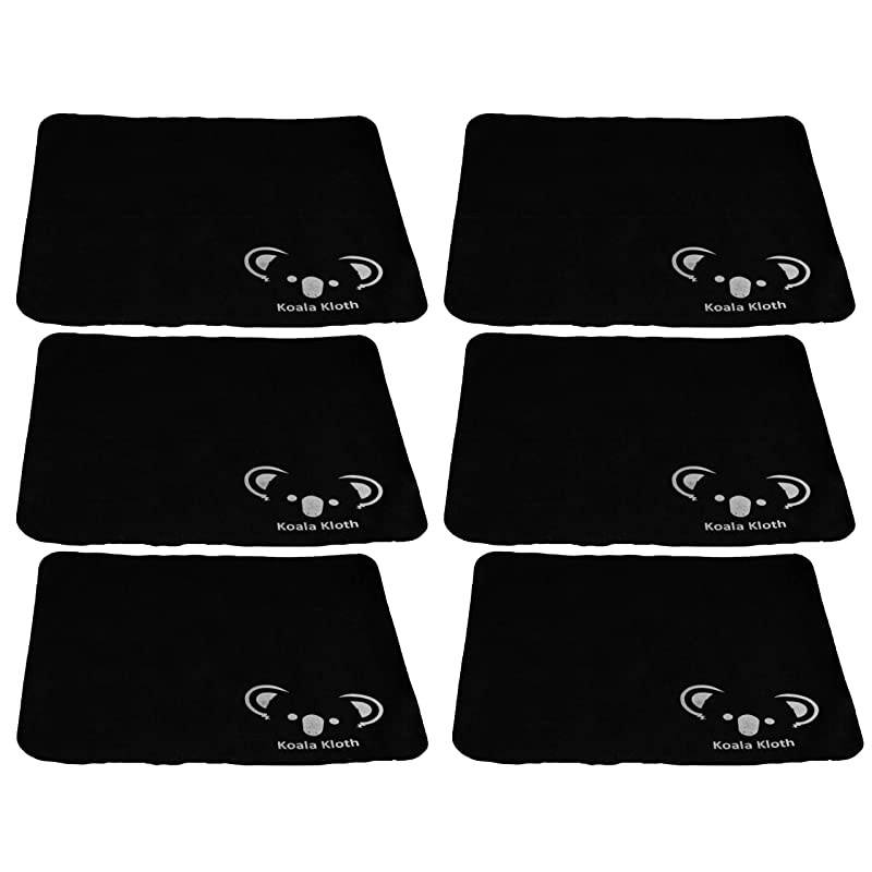 Kloth Microfiber Cleaning Cloth | Eyeglass Lens Cleaner | Glasses Phone Camera Computer Screen Cleaning | Safe for All Coated Lenses | 6 Pack 6x7 Inch Black