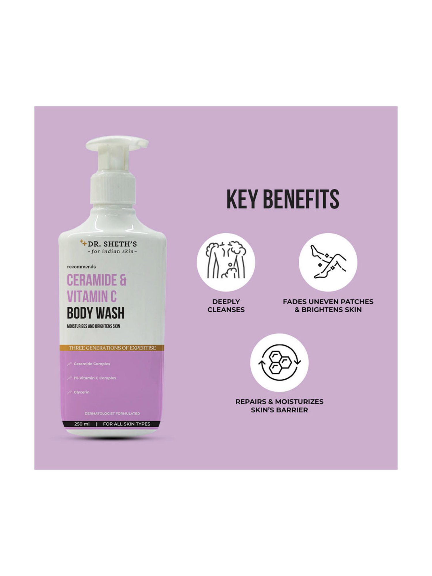 Dr. Sheth's Ceramide & Vitamin C Body Wash - 250 ml