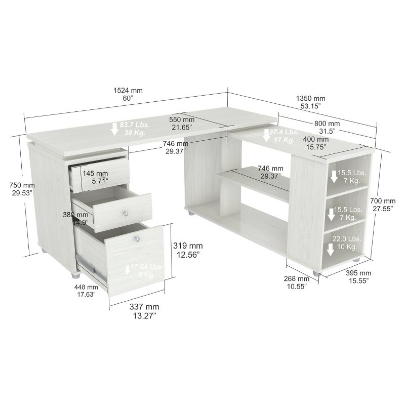 L Shaped Computer Work Station Washed Oak - Inval