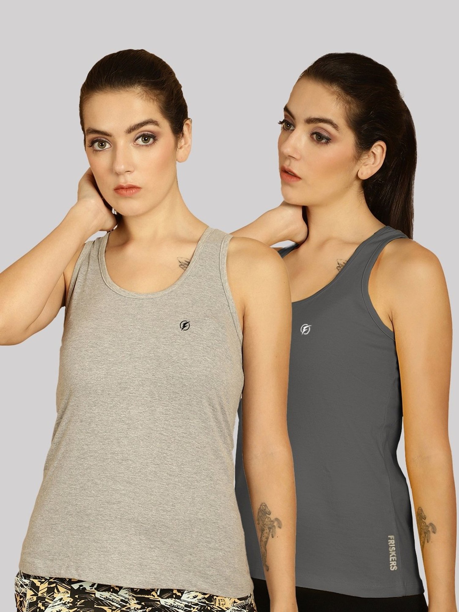 Friskers Grey Cotton Sports Tank Top - Pack Of 2