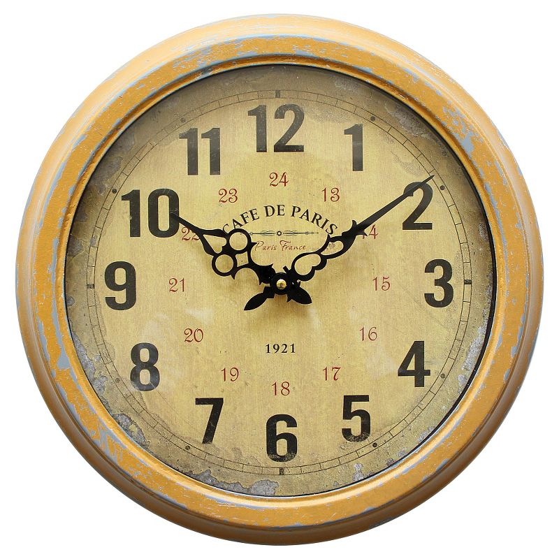 Distressed Iron Round Wall Clock Yellow - Yosemite Home Decor