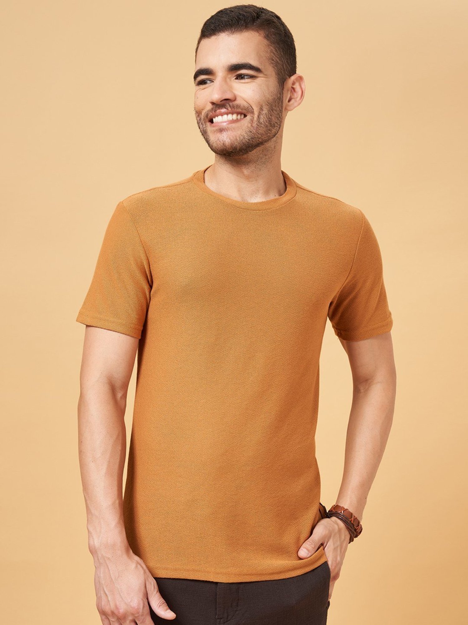 7 Alt by Pantaloons Ochre Relaxed Fit T-Shirt