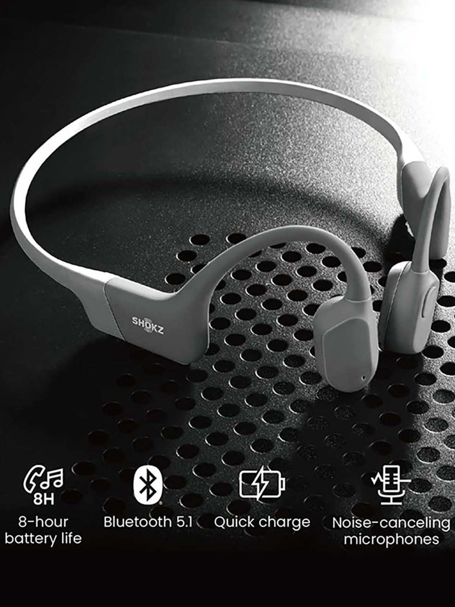Shokz OpenRun Open-Ear Bluetooth Bone Conduction Sport Headphones (Grey)