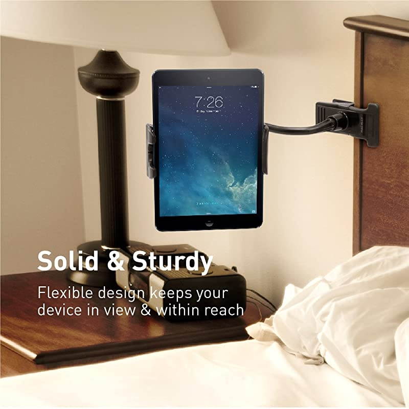 Adjustable Gooseneck Tablet Holder Phone Clip Works with Phones Tablets up to 8 Flexible Phone Holder Tablet Mount with Clip On Clamp for Desks up to 175 Thick CLIPMOUNTBlack