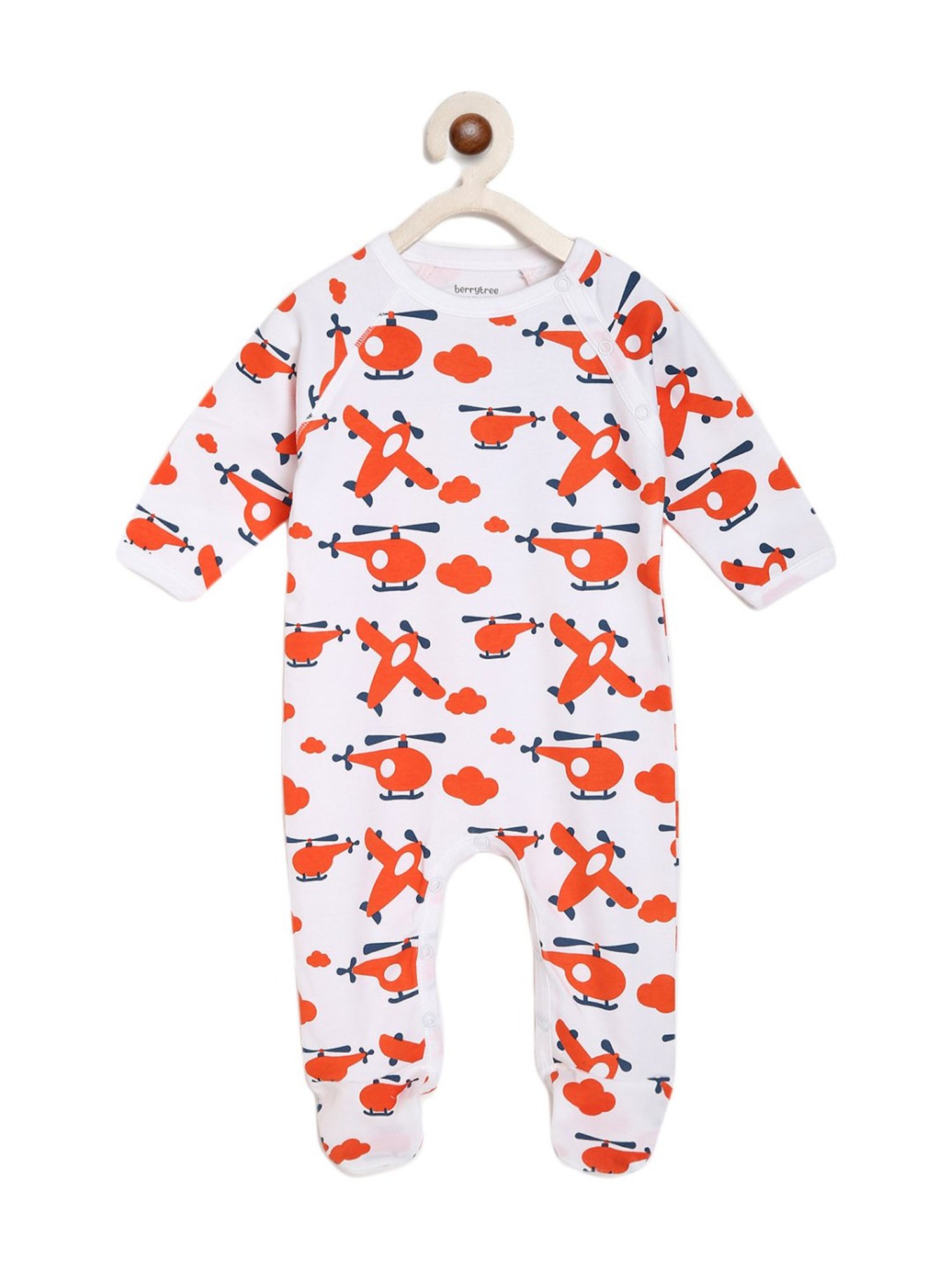 Berrytree Organic Kids Orange Cotton Planes Print Rompers