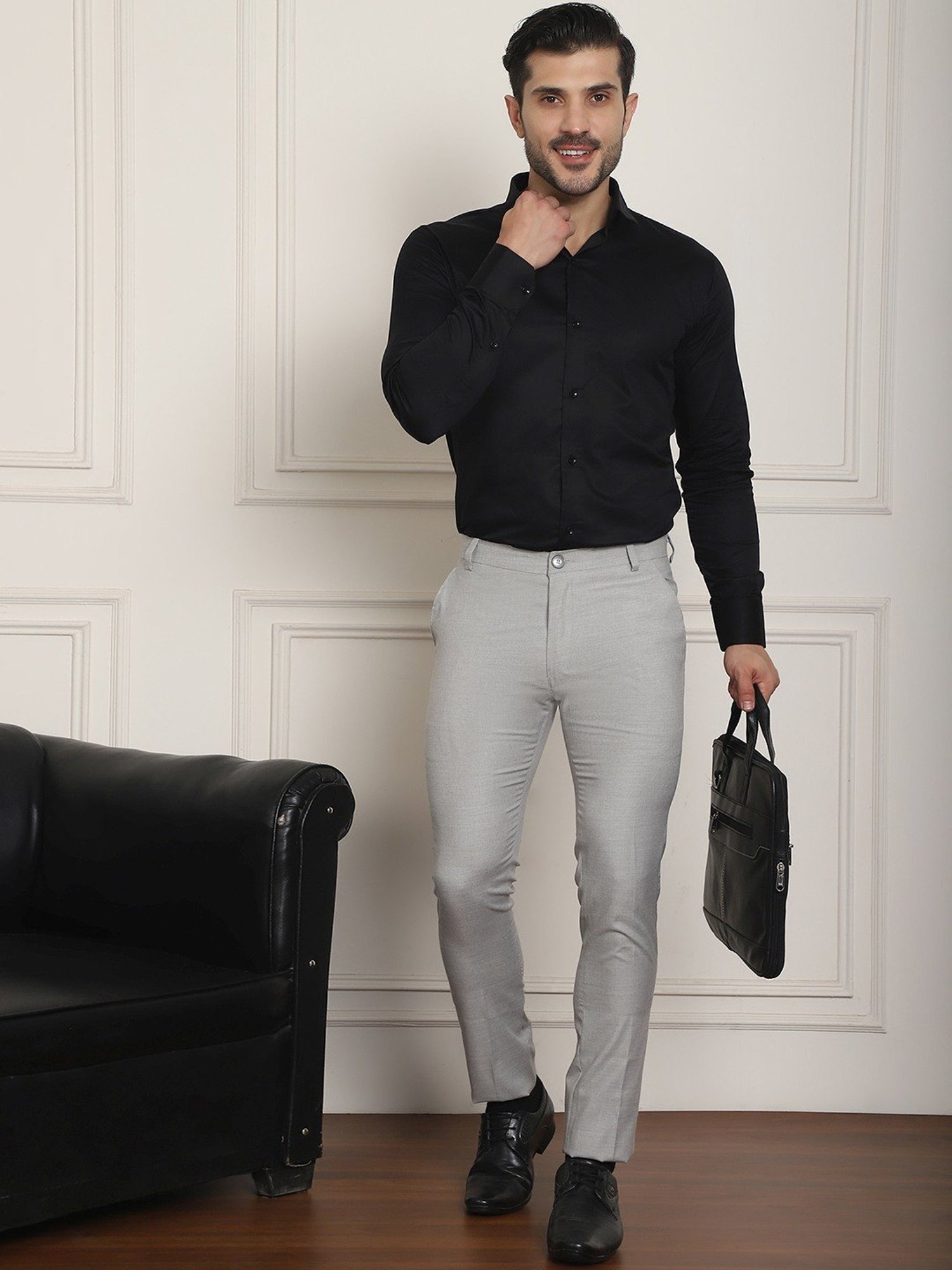 Jainish Light Grey Tapered Fit Trousers